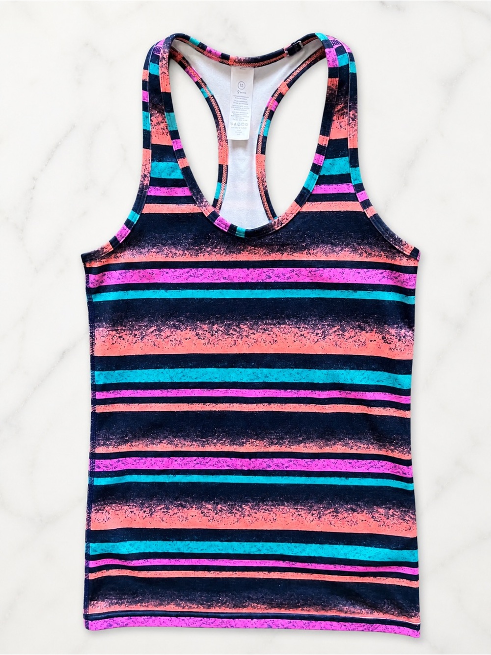 IVIVA Striped Racerback Tank in Black, Coral, Teal & Pink Size 12